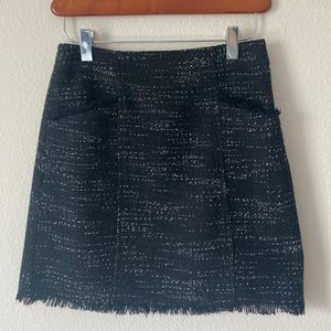 Loft Women’s Black&White Tweed Fringed Mini Skirt With Pockets Size 0P